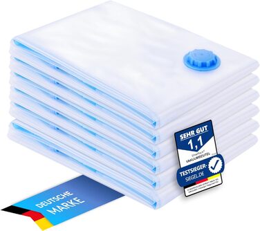 Vacuum Bags Set [6 Pieces] in 3 Sizes (2x 40x60 cm / 2x 60x80 cm / 2x 80x100 cm) - Vacuum Sealer Bags for Clothing & Duvets - Storage Vacuum Bags for Clothing
