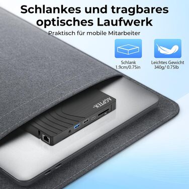 Зовнішній DVD-накопичувач AGPTEK USB 3.0 Slim CD/DVD-брунер з картридером TF/SD для ноутбука, MacBook, Windows, Linux, Mac OS