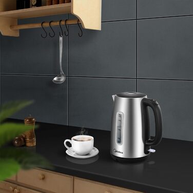 Midea 1.7L Stainless Steel Electric Kettle - Fast Boil, LED Display, 360° Base, BPA-Free