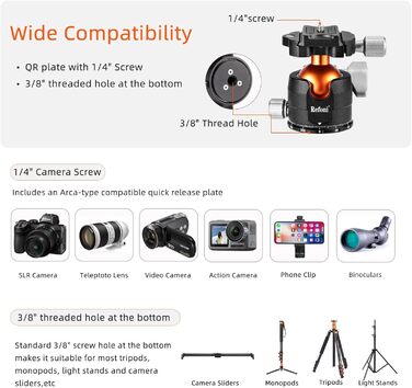 Монопод Refoni A304P з кульковою головкою та 3-ногим кріпленням – штатив для DSLR, системних камер, беззеркальних камер (до 15 кг), 183 см