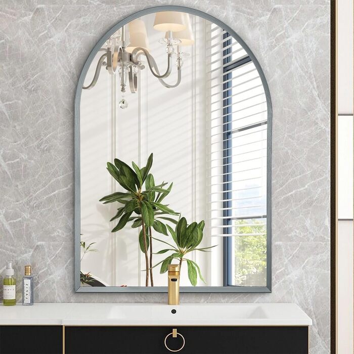 Дзеркало настінне з вигнутим склом, 45x65 см, сірий металевий каркас, для ванної кімнати/вітальні/спальні