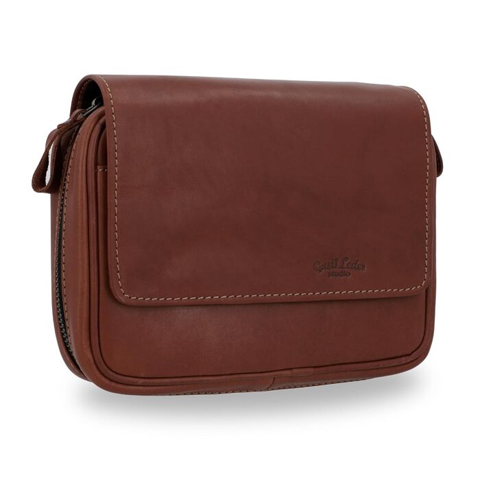 Gusti Pipe Pouch Leather - Rupert for 4 pipes, extra tobacco compartment, interior made of natural rubber, brown leather