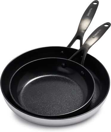 Набір сковорідок GreenPan Venice Pro Noir 26см та 30см, нержавіюча сталь, антипригарне покриття Ceramic, чорний, без PFAS, для індукції, безпечно для миття в посудомийній машині, термостійкий, срібний, 26см & 30см