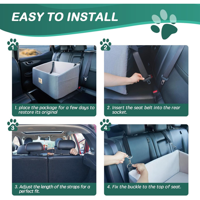 Автокрісло для собак, сіре, велике, з підняттям та кишенями для зберігання, до 25 кг, для великих собак та цуценят