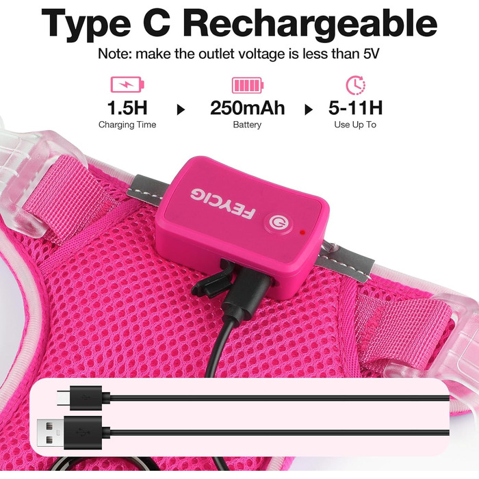 Світловідбиваючий нашийник для собак великих порід з LED-підсвічуванням, акумуляторний, регульований, 3 режими освітлення, висока видимість (Рожевий, Large)