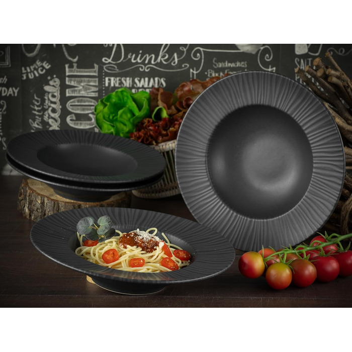 CreaTable Geschirrset Vesuvio Black: 24 елементи для 6 осіб (кераміка), для посудомийної машини та мікрохвильової печі, з Португалії