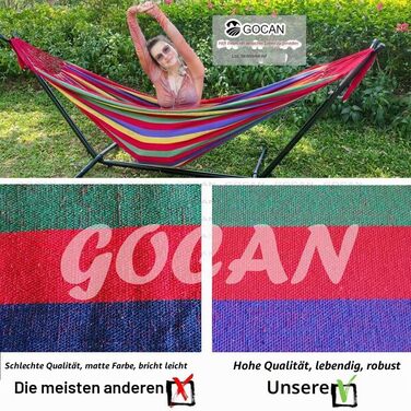 Гамак GOCAN XXL для двох осіб 220x160 см, червоно-райдужний, бавовняний, для саду, балкону, дітей, витримує до 300 кг