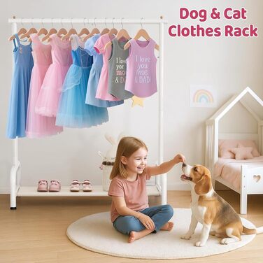 Дитяча вішалка для одягу MISSLO металева з полицею - біла, для дівчаток та хлопчиків, в кімнату, гардеробна