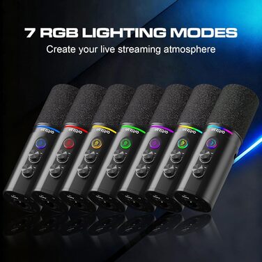 Мікрофон Ortizan XLR/USB для геймінгу та подкастингу з регулятором гучності, кріпленням, ефектами та шумозаглушенням - Чорний