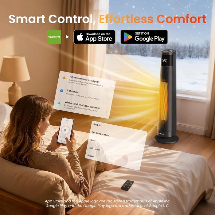 Електричний обігрівач PTC 2000W з керамічним нагрівачем, тихий, з термостатом та пультом керування, ECO режим, 70° осциляція, 12h таймер, захист від перегріву та перекидання, чорний, 1 шт.