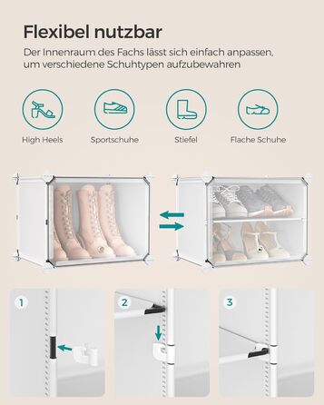 SONGMICS 10-Tier Shoe Rack, Shoe Cabinet, 30 x 40 x 30 cm per compartment, slim, with doors, steel frame, plastic, for hallway, bedroom, entrance area, LPC035B01 (12 compartments (124.4B x 124.6H cm), White)