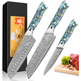 Ніж Santoku з дамаської сталі 18 см: преміум якість, VG-10 сталь, ручка з мушлі Абалоне, подарункова коробка