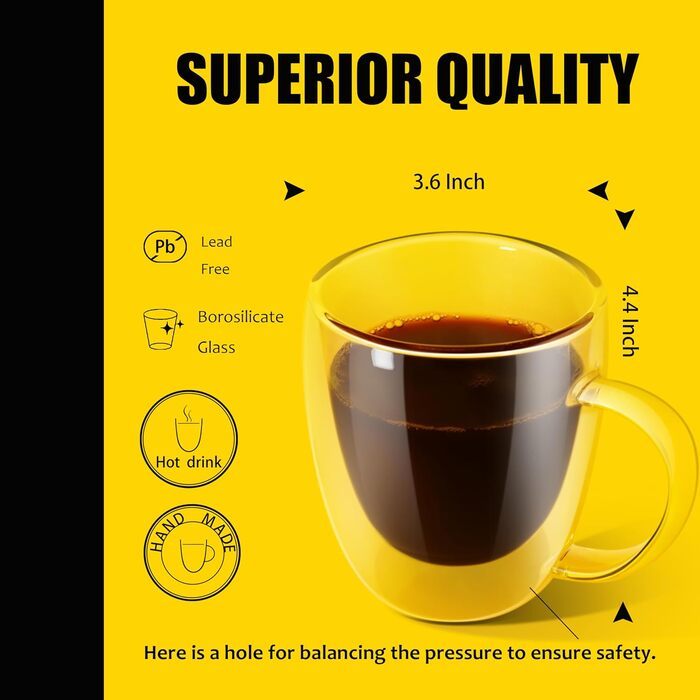 Набір склянок для кави та шнапсу 2 шт., подвійні ізольовані склянки, еспресо-набір, термостійкі, ізолюючі, прозорі склянки, 250 мл (8.5 унцій) / 380 мл (4 шт.)