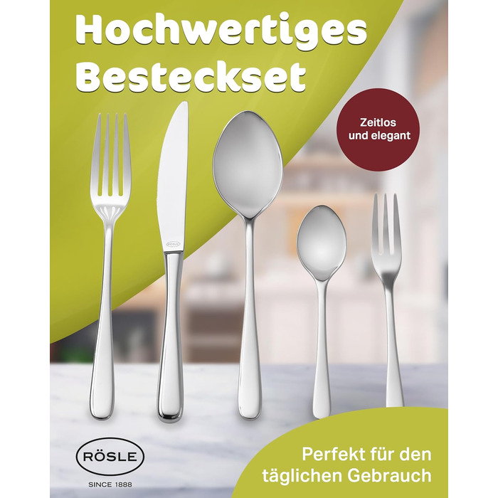 RÖSLE PASSION Cutlery Set for 12 People – 60-Piece Highly Polished Stainless Steel 18/10 Cutlery Set – Premium Dinnerware Set, Dishwasher Safe, in Elegant Gift Box 60-Piece Dinnerware Set