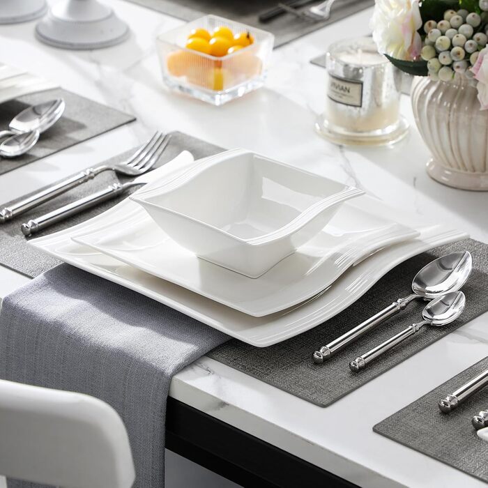 MALACASA Flora Marble Porcelain Dinnerware Set - 30 Piece Combination Set with Coffee Cups, Saucers, Dessert Plates, Soup Plates & Dinner Plates (White)