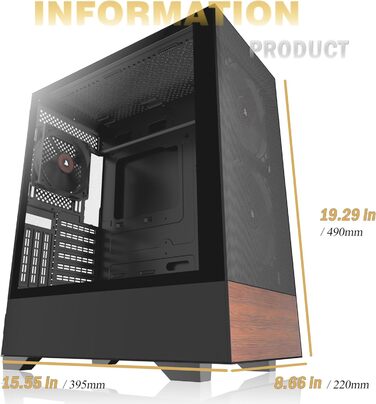 Корпус ПК KEDIERS ATX Tower для ігрового комп'ютера з загартованим склом (чорний, 3 вентилятори без LED)