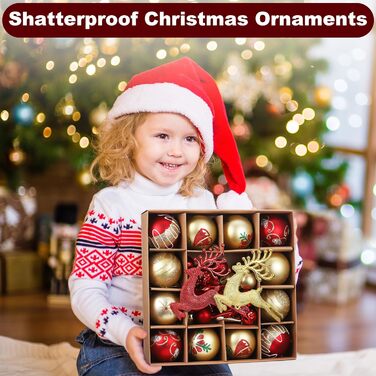 Набір прикрас для ялинки Kssvzz 40 шт. Червоні та золоті кульки з пластику, з гачками, блискучі та матові, для ялинки