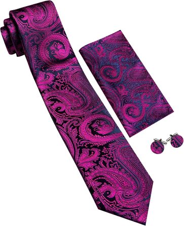 Краватка з пазушною хустинкою та запонками Barry.Wang, комплект 3 шт. (фіолетовий павучий візерунок)