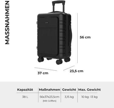 Чемодан ручної поклажі PackPro T20 (56x37x22 см) з ABS пластику, TSA-замком та 4 колесами. Чорний, з внутрішніми відділеннями та світлом. Міцний, надійний.