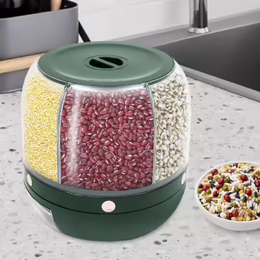 Rotating Dry Food Storage Container with 6 Compartments, Cereal Storage Container, Countertop, 6 kg Grain Organizer and Dispenser, Round, 360-degree Rotating Food Dispenser for