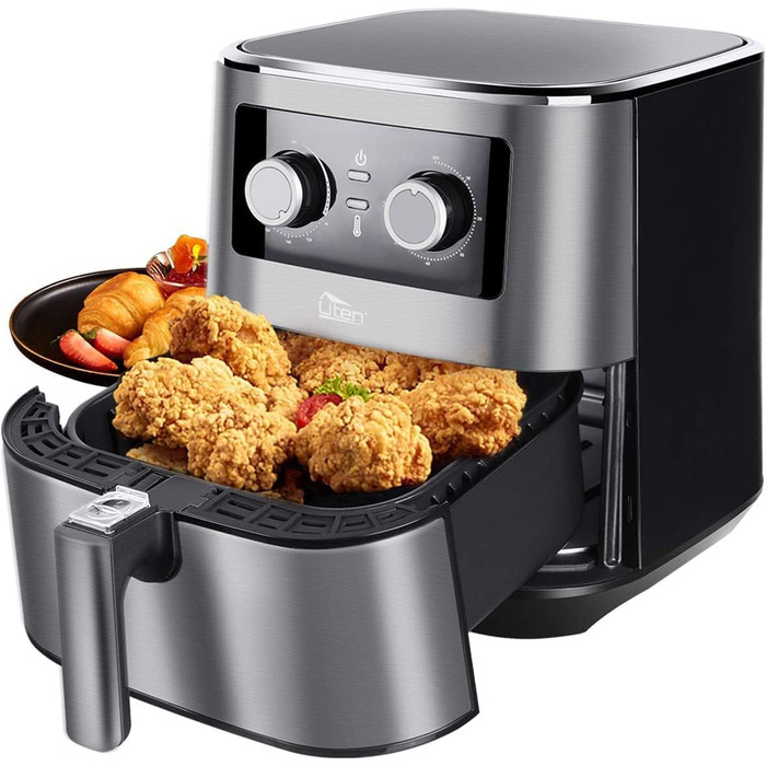 Фритюрниця без олії Uten 5.5L XXL, 1700W, таймер, антипригарне покриття, для 2-8 осіб, темно-сіра