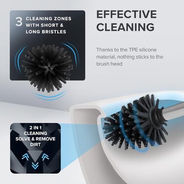 Набір для чищення унітазу Skrova | Силіконова щітка для унітазу | Без підставки | Чорний матовий, з підставкою | Змінний WC-головка