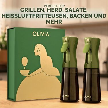 Спрей для олії FLAIROSOL Olivia, 2 шт., зелене скло, 200 мл - розпилювач для кухні, фритюрниці, салату, BBQ з контролем порцій
