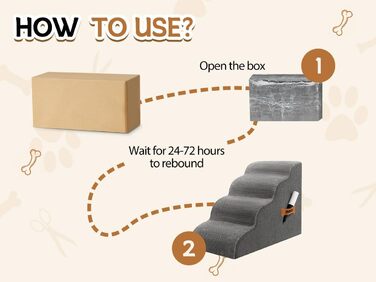 Сходинки для собак та котів ROMROL – 4 сходинки, сірий колір, з м'яким Memory Foam, для захисту суглобів, знімний та миючий чохол