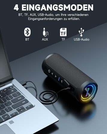Bluetooth Портативна Колонка OHAYO з LED підсвіткою, 25W, IPX7, 24h, Bass Boost, 6 RGB режимів, для активного відпочинку, чорна