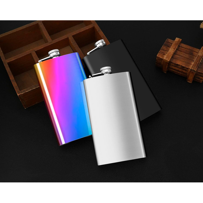 Фляга TANEAXON 12 oz (330 мл) з воронкою та коробкою, нержавіюча сталь, чорна, витокозахисна