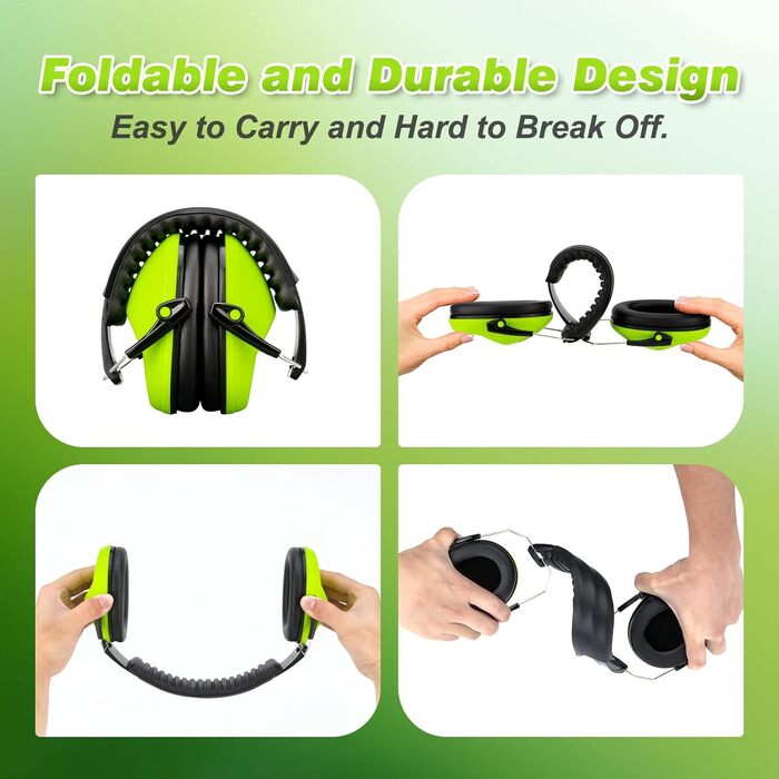 Навушники для захисту від шуму для дітей - комфортні, складаються, для школи, аутизму, сну, навчання, ADHS, феєрверків, концертів (1 шт.), колір м'ята + лайм