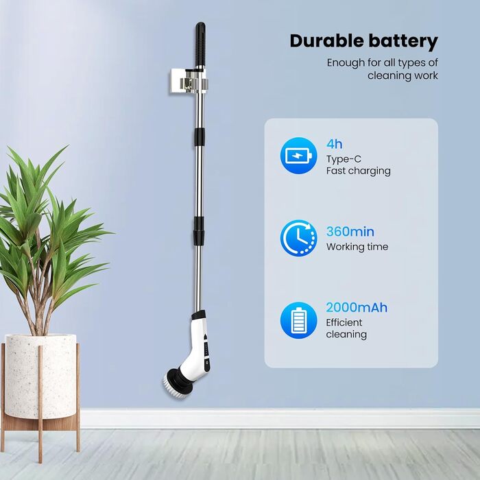 Електрична щітка для чищення швів та поверхонь, 10 насадок, регульована ручка, для ванної, кухні, авто, підлоги
