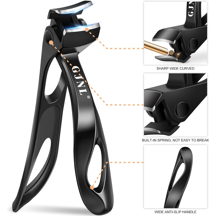 Ножиці для товстих нігтів, кутовий гострий нігтьовий кліпер для ніг з контейнером для чоловіків, довга ручка, вигнута леза (чорний)