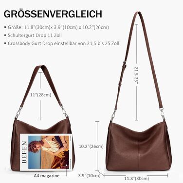 Сумка жіноча шкіряна Befen, шопер середнього розміру з ручками та 2 ремінцями через плече, колір кава