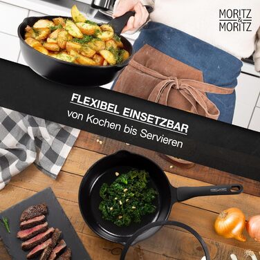 Сковорода Moritz & Moritz 26 см з кришкою, чорна, з антипригарним покриттям та Soft-Touch ручкою - для смаження, тушкування та приготування на пару. Підходить для всіх типів плит.