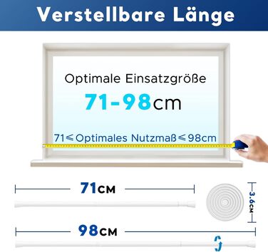 Штанга для карнизів без свердління – діаметр 25 мм, 1 шт. Регульована телескопічна штанга для кріплення, для штор, душової завіси та гардеробу (білий, 71-98 см)