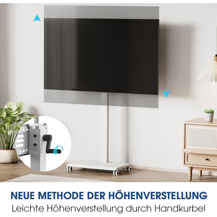 FITUEYES Rolling TV Stand - Mobile TV Cart for 32-75 inch Plasma/LCD/LED TVs - Adjustable Height, Swivel ±30°, Tilt 10°-40° - VESA 600x400mm - White