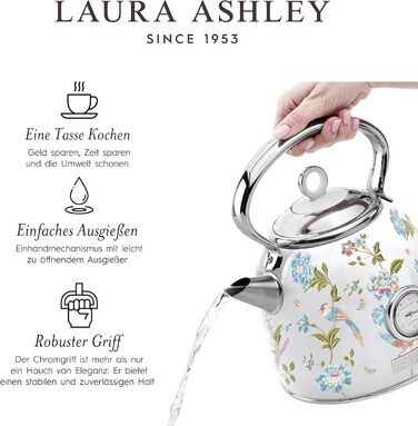 Laura Ashley Elveden Wireless Electric Kettle - 1.7L Stainless Steel, 2.2kW Fast Boil, Temperature Display & Overheat Protection