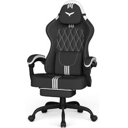 Геймерське крісло Ferghana Ergonomic з підтримкою спини, голови та підставкою для ніг - чорно-біле