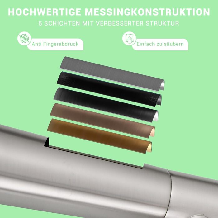 LED кухонний змішувач зі спіральною пружиною, 360° обертання, двотрубний, висувний, для кухні, з душем, високий тиск, нікель, LED, матовий нікель