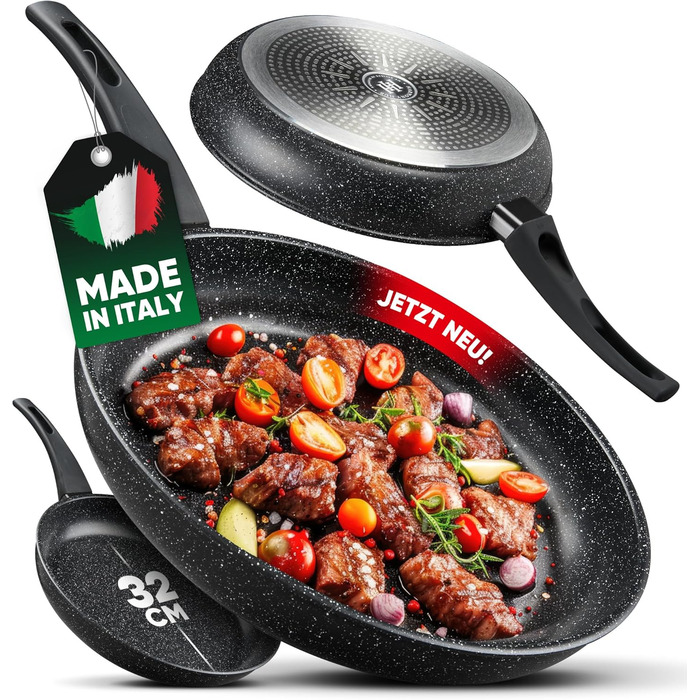 Сковорода HARMONY HUB 28 см з антипригарним покриттям, індукційна з індикатором нагріву, для всіх типів плит, довговічна, без PFOA (Чорна)