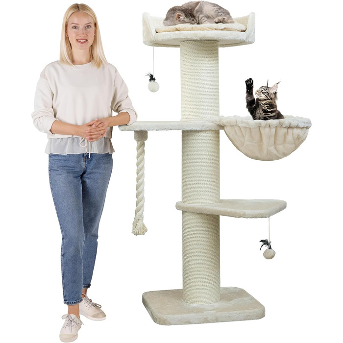Преміум кігтеточка HAPPYPET Cooper – велика, 150 см, для мейн-кунів, з натурального сизалю, кремового кольору