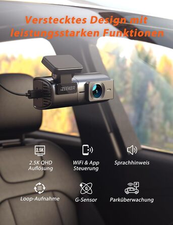 iZEEKER Dashcam 2.5K: Автомобільна камера з Wi-Fi, 1440P, 32GB, Нічне бачення, WDR, G-сенсор, Loop-запис, Паркувальний режим 24/7