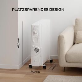 Електричний масляний радіатор Heinrich з 13 ребрами, 2500W, з вентилятором, терморегулятором, захистом від перегріву та нахилу, чорний