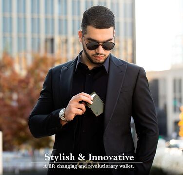 Чоловіче шкіряне портмонель SERMAN Brands з RFID-захистом, тонкий, чорний - Slim (зелений, мінімалістичний)