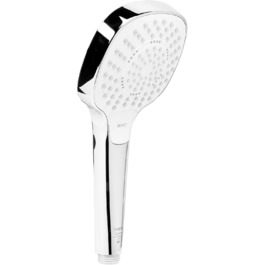Hansgrohe Croma Select E - water-saving showerhead 9 l/min (EcoSmart), hand shower with 3 spray patterns, square shower head (110 x 110 mm), water-saving showerhead with anti-limescale function, White/Chrome (3 spray patterns (Multi))