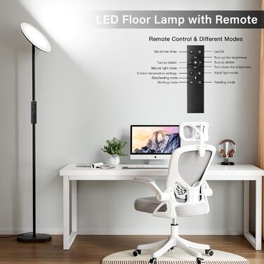 LED стельова лампа PreeOtti для вітальні з регулюванням яскравості, дистанційне керування та сенсорне управління, 3 колірні температури (чорний)