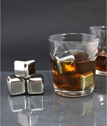 Набір для віскі Com-Four® з нержавіючої сталі: 12 кубиків льоду, мішечок для зберігання та подарункова коробка. Багаторазові кубики льоду для віскі, джину, тоніку та коньяку