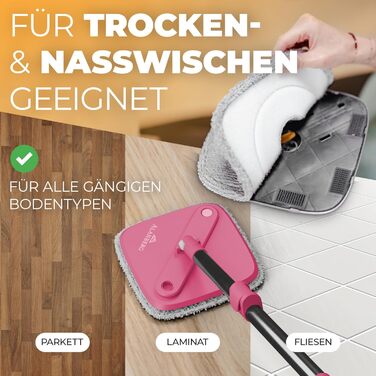 ALANBERG® Mop Set with Bucket – 2-Chamber System for Dirt & Fresh Water Separation – Self-Wringing, Microfiber Mop Pads – Floor Mop for all Floors, Pink