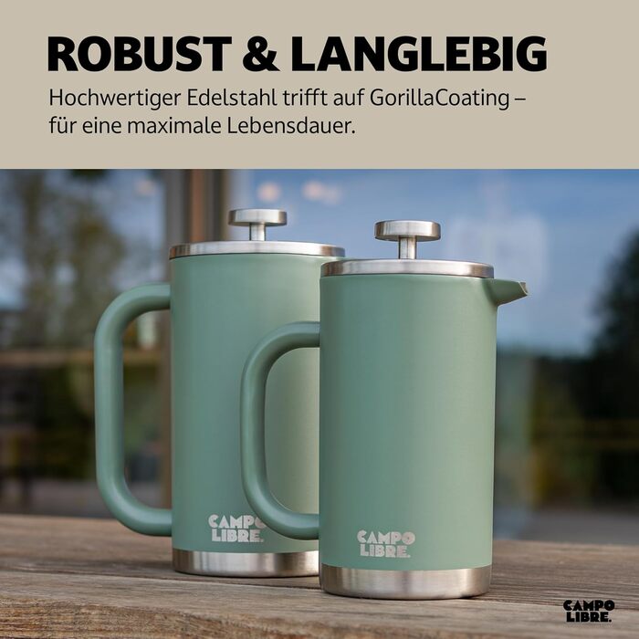 Френч-прес Campo Libre® Giorgio з нержавіючої сталі 0,6л (600мл) | З термофункцією, без пластику, з фільтром | Екологічний, з переробленої сталі, колір Мох